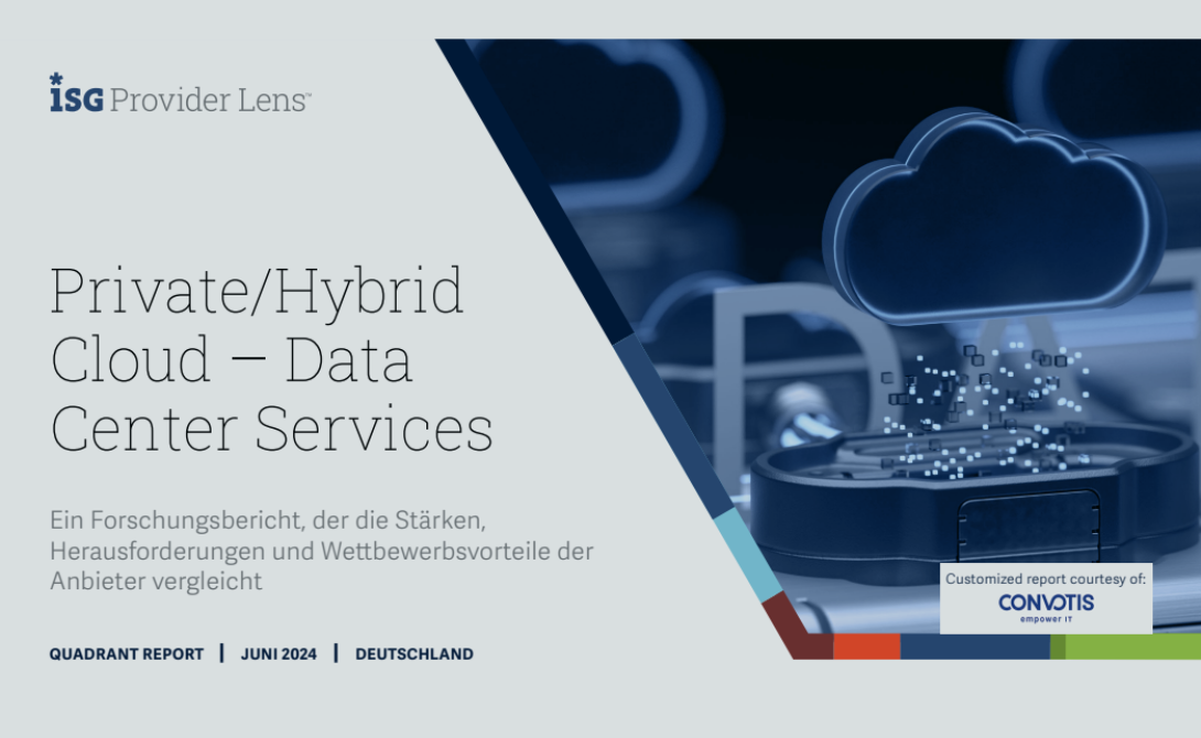 Cover of the ISG Provider Lens™ report highlighting CONVOTIS as a leader in Private/Hybrid Cloud – Data Center Services in Germany 2024.