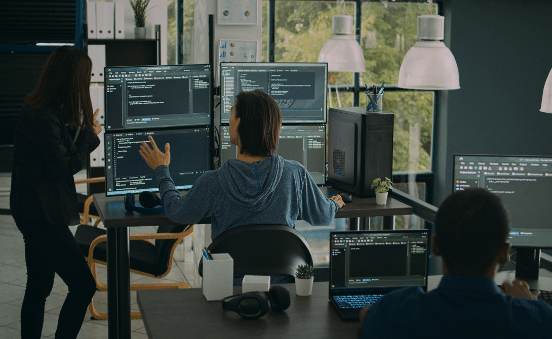 Enterprise platform teams collaborating on infrastructure and application interfaces in a modern IT environment.